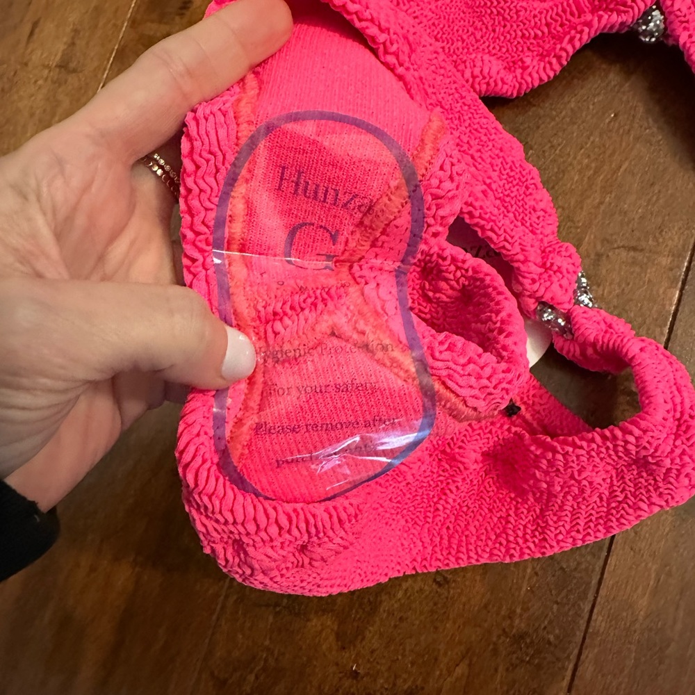 Hunza G Pink Glitter Heart Nicole Crinkle Bikini Set One Size - Picture 12 of 15